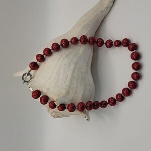 Handcrafted Artisan Dark Red Beaded Necklace Estate Jewelry Size Length 18"